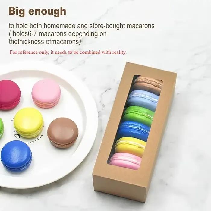 Boîte cadeau en papier kraft Macaron avec fenêtre transparente et couvercle rabattable, en carton blanc, pour desserts, bonbons, fleurs, emballage de fête