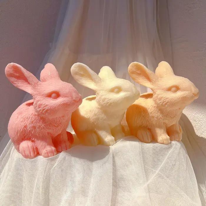 Moules à bougies en forme de lapin mignon, en Silicone, esthétique, décoration de maison, moule à cire d'animal Funky, cadeau Unique de pâques