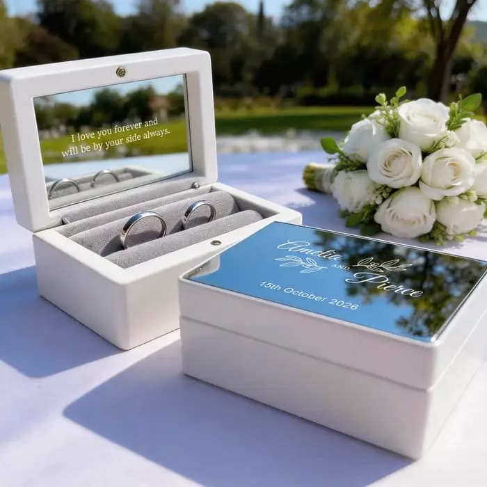 Boîte à alliances personnalisée pour 2 alliances, boîte à alliances personnalisée pour la mariée et le marié avant l'église, boîte à alliances pour le mariage