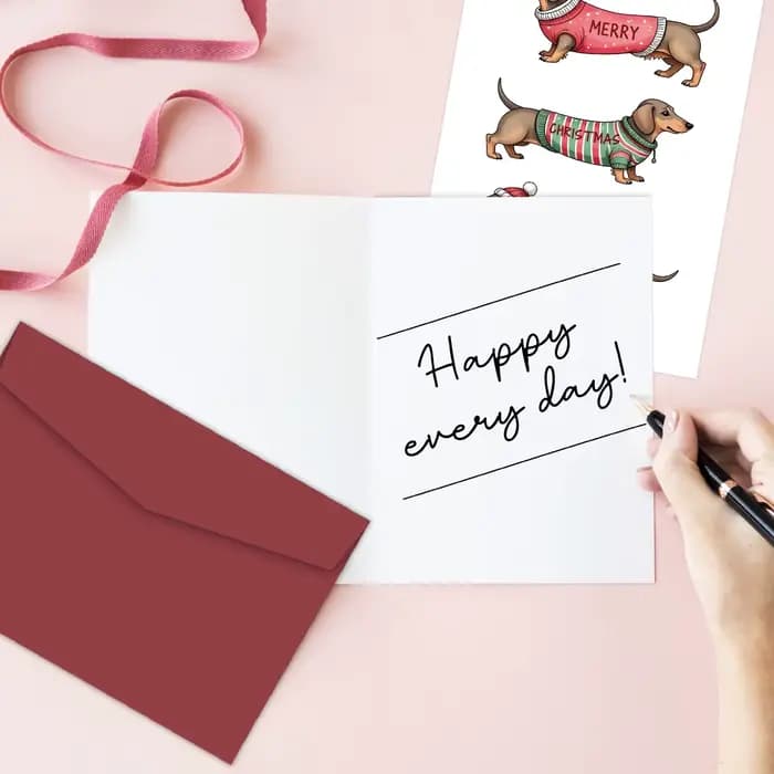 Carte de vœux de teckel de Noël, carte de Noël au design de chien avec enveloppe, cartes cadeaux pour la famille des amis