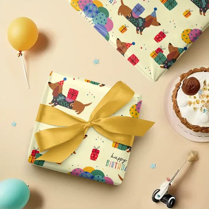 1 rouleau de papier cadeau coloré pour anniversaire, motif Teckel |   Rouleau de 43 cm x 300 cm pour fêtes d'anniversaire, événements sur le thème des animaux et anniversaires d'enfants