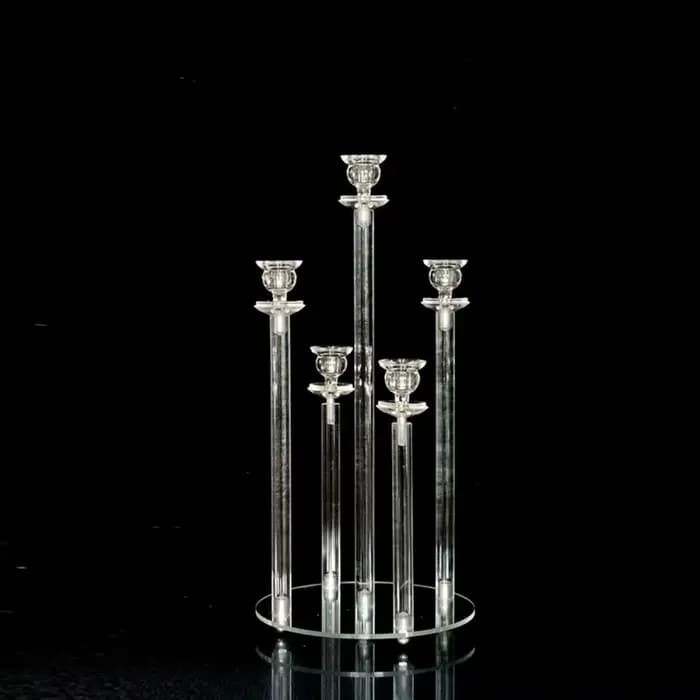 Bougeoir Transparent à 5 têtes avec Base circulaire, bougeoirs en acrylique, décoration florale de Table principale