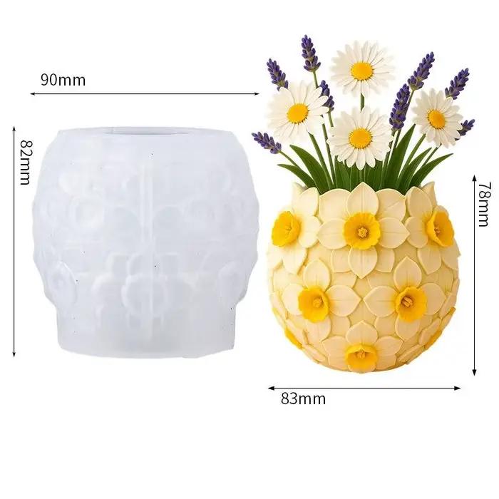 Moule en silicone 3D Narcisse pour pot de bougie - Pot parfumé pour décoration de bureau DIY, création d'angle romantique, accessoire de pâtisserie flexible