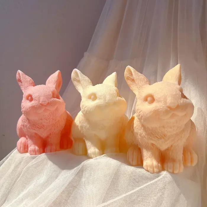 Moules à bougies en forme de lapin mignon, en Silicone, esthétique, décoration de maison, moule à cire d'animal Funky, cadeau Unique de pâques