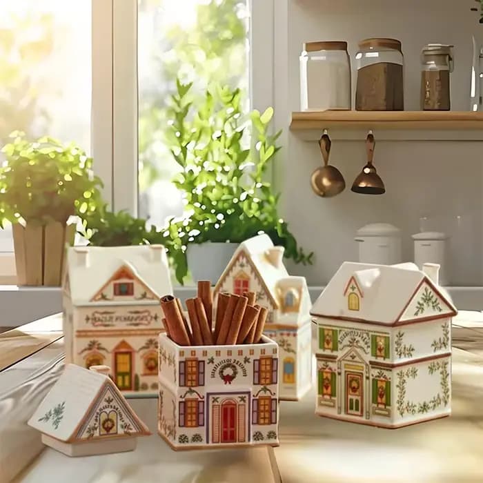 Mini pot de pain d'épices de noël, Kit de maison d'épices festive, bougie de vacances de comptoir de cuisine pour décoration festive et aromathérapie