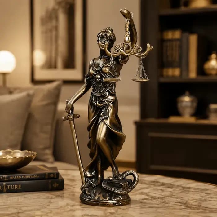 Ornement de la déesse de la justice de style européen, design rétro, thème justice, ornement rétro pour la maison, imitation cuivre