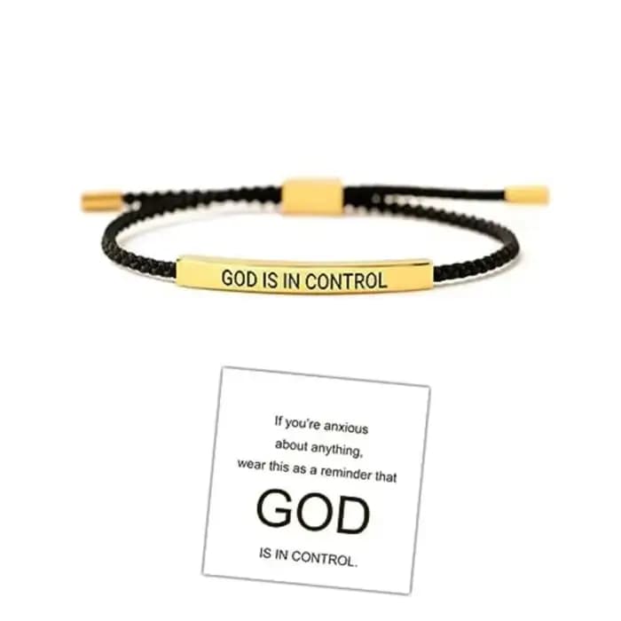 Bracelet d'inspiration élégant «il est dans le contrôle», bracelet avec lettres gravées pour femmes et hommes, réglable, bijoux cadeaux