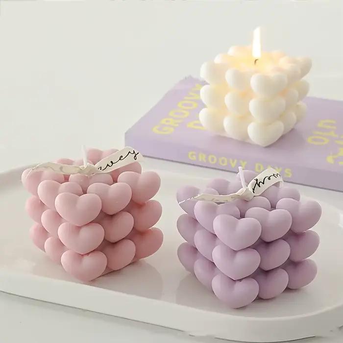 Bougie d'aromathérapie Love Cube, bougie pour la Saint-Valentin, mariage, anniversaire, parfumée, décoration créative artisanale pour la maison, objet cadeau