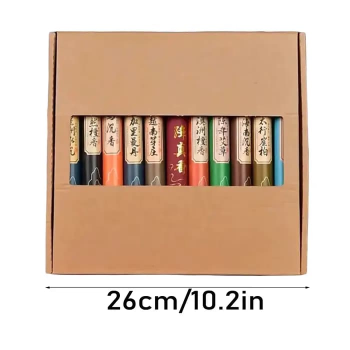 11 parfums disponibles avec boîte-cadeau dans des canettes de 20g, environ 40 pièces/canette d'encens en bâton de bois de santal linéaire naturel longue durée