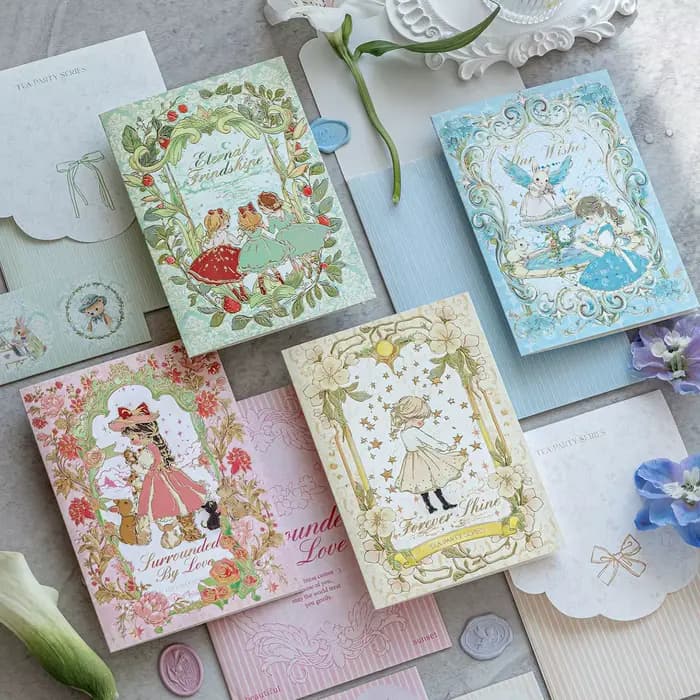Carte de vœux de haute qualité pour enfants, motif de dessin animé réconfortant, thème 'Ville de conte de fées sous la pluie du matin', avec vœux d'anniversaire, carte manuscrite, cadeau DIY