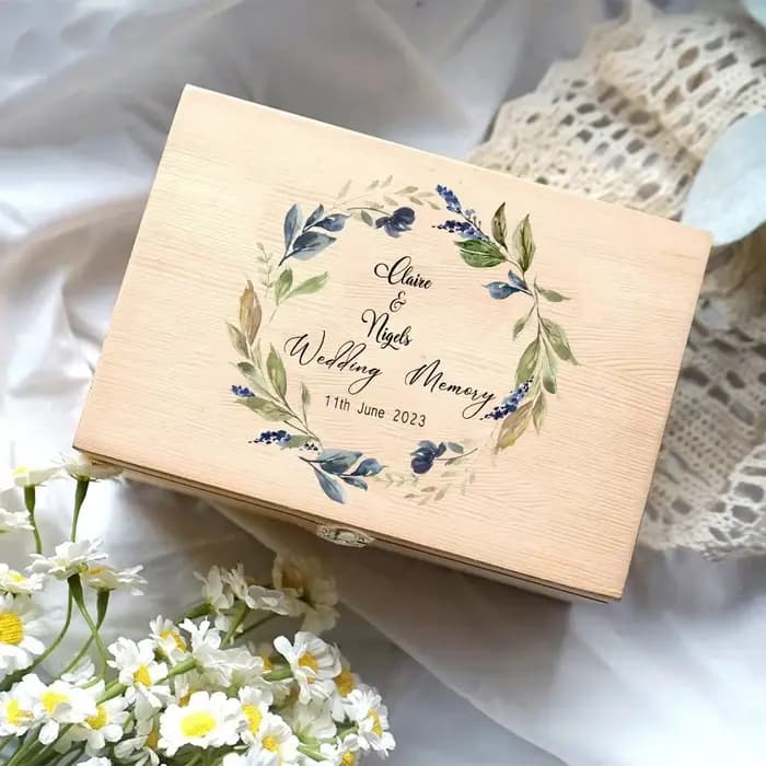 Boîte de mémoire florale personnalisée en bois, boîtes Keepplex de mariage, cadeau pour la mariée et le marié, nom personnalisé, cadeau unique, urgence