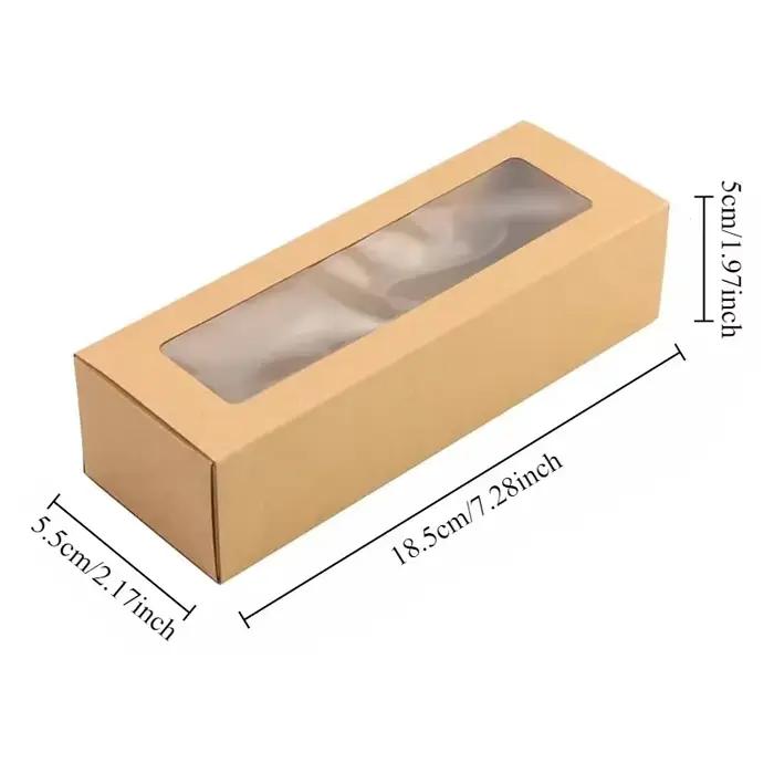 Boîte cadeau en papier kraft Macaron avec fenêtre transparente et couvercle rabattable, en carton blanc, pour desserts, bonbons, fleurs, emballage de fête