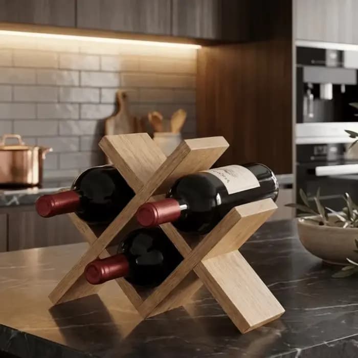 Porte-bouteilles en bois massif pour 4 bouteilles