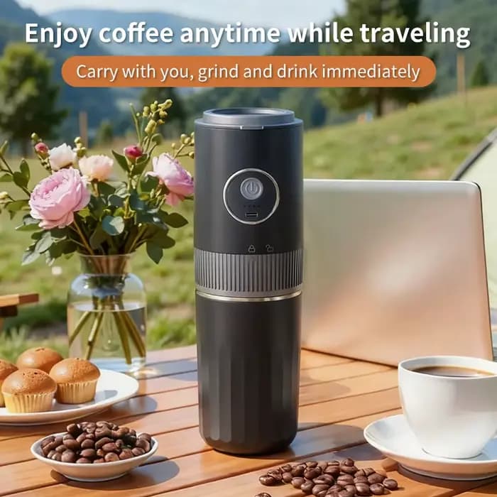 Machine à café portable sans fil 2-en-1 – Broyez les grains et préparez votre