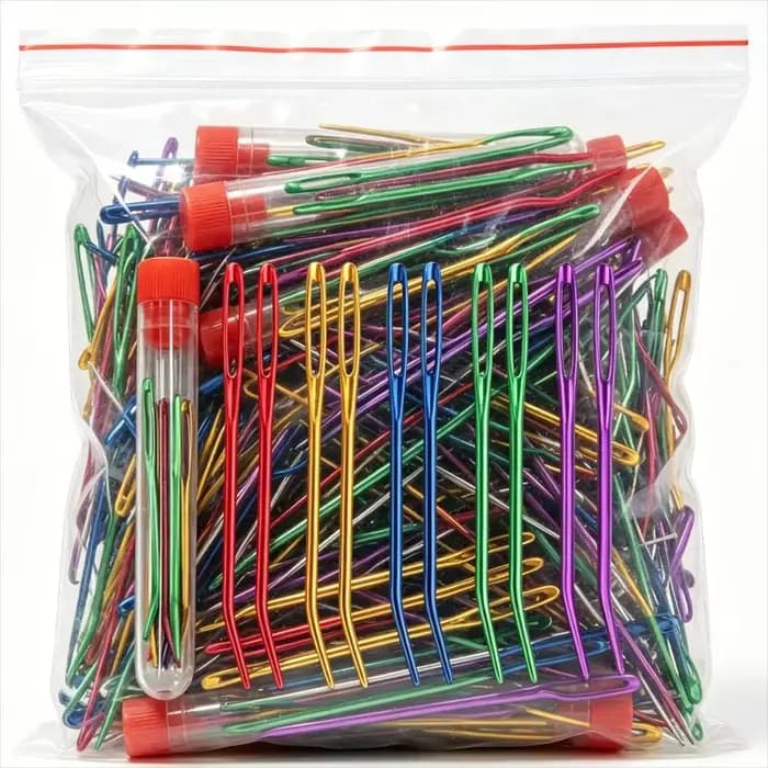 Lot de 12 aiguilles à tricoter et à crocheter avec fils, aiguilles à tisser, aiguilles à tapisserie, aiguilles courbées pour le crochet, aiguilles à reparer à grand chas