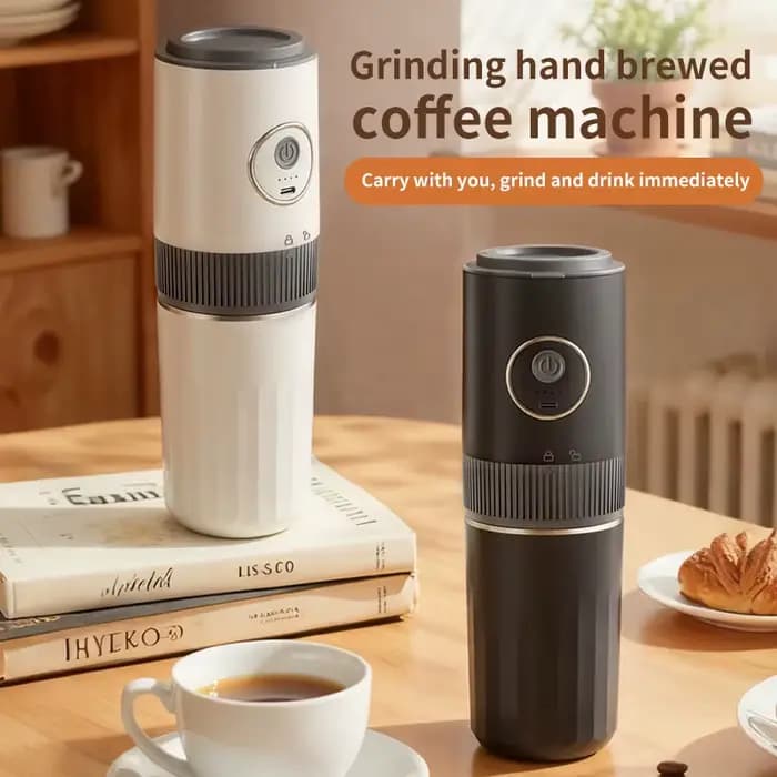 Machine à café portable sans fil 2-en-1 – Broyez les grains et préparez votre