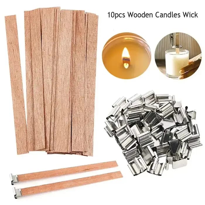 Mèche de bougies en bois pour bricolage, Kit de fabrication de pots de bougies en paraffine, noyau de bougie avec Base à Clip, noyaux de mèche de bougie sans fumée faits à la main, 10 pièces