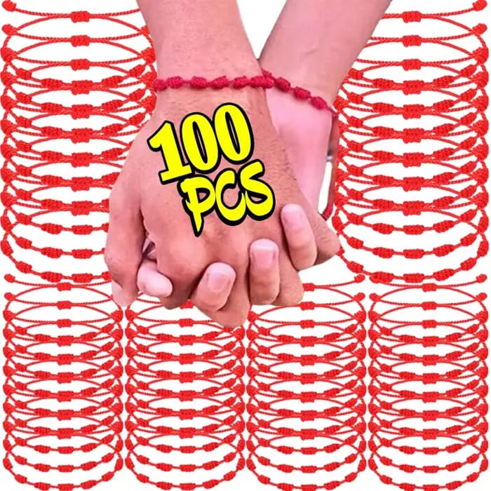 100 pièces fait à la main 7 noeuds Bracelet à cordes rouges pour la Protection des amoureux amulette porte-bonheur et corde tressée d'amitié Bracelet bijoux cadeau