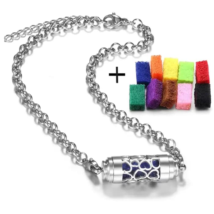 Diffuseur d'huiles essentielles d'aromathérapie, Bracelet réglable en forme de cœur, pendentif creux en acier inoxydable, médaillon pour femme, bijoux de parfum