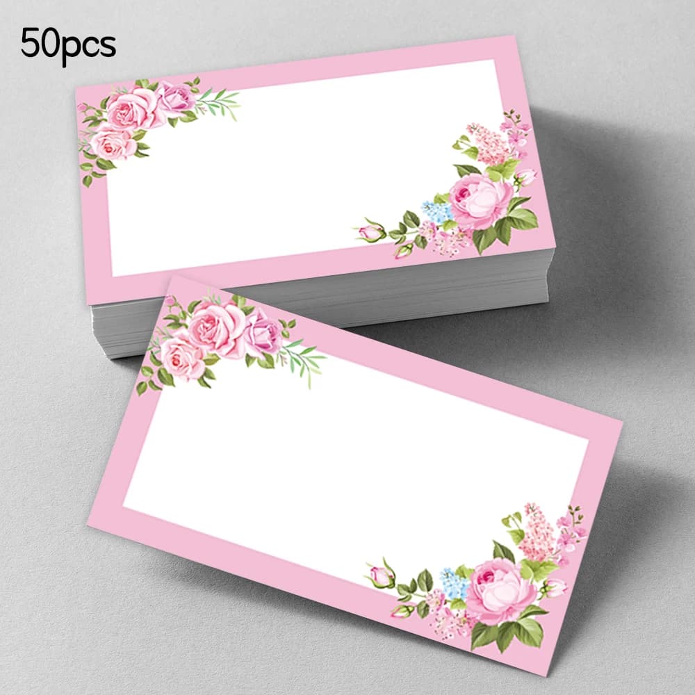 50pcs, cartes de message vierges florales roses, cartes de poche, cartes de visite, cartes de voeux 