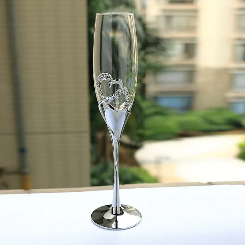 Verres à Champagne de Mariage avec Coeurs à l'Intérieur, Flûte de Grillage Dorée, Verre à Vin, Gobel
