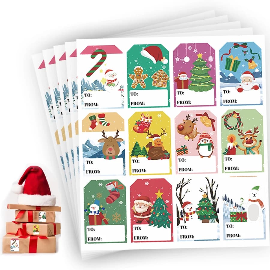 Étiquettes autocollantes pour cadeaux de Noël, 60 pièces, étiquettes inscriptibles sur le père noël,