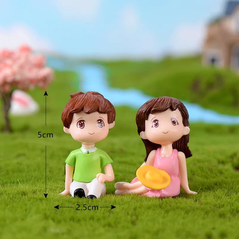 Lot de 2 figurines de couple fille et garçon, décoration de jardin, fée, artisanat miniature en verr
