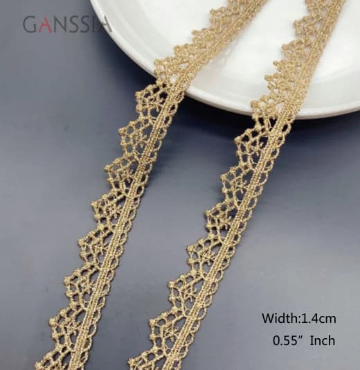 Largeur: 1.4cm (0.56 pouces) dentelle brodée garniture or cadeau emballage lacets pour ruban bricola