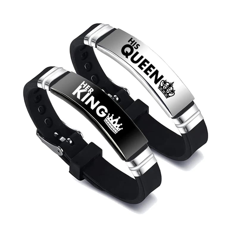 Bracelet réglable en acier inoxydable pour couple, bracelet en silicone, reine, son roi, cadeau de l