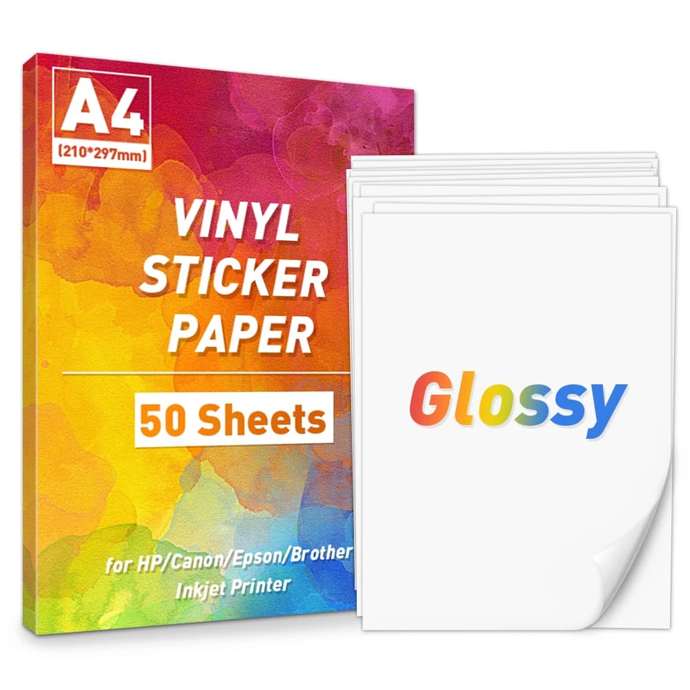 Papier adhésif brillant en vinyle A4, 10/50 feuilles, étiquette autocollante imprimable pour imprima
