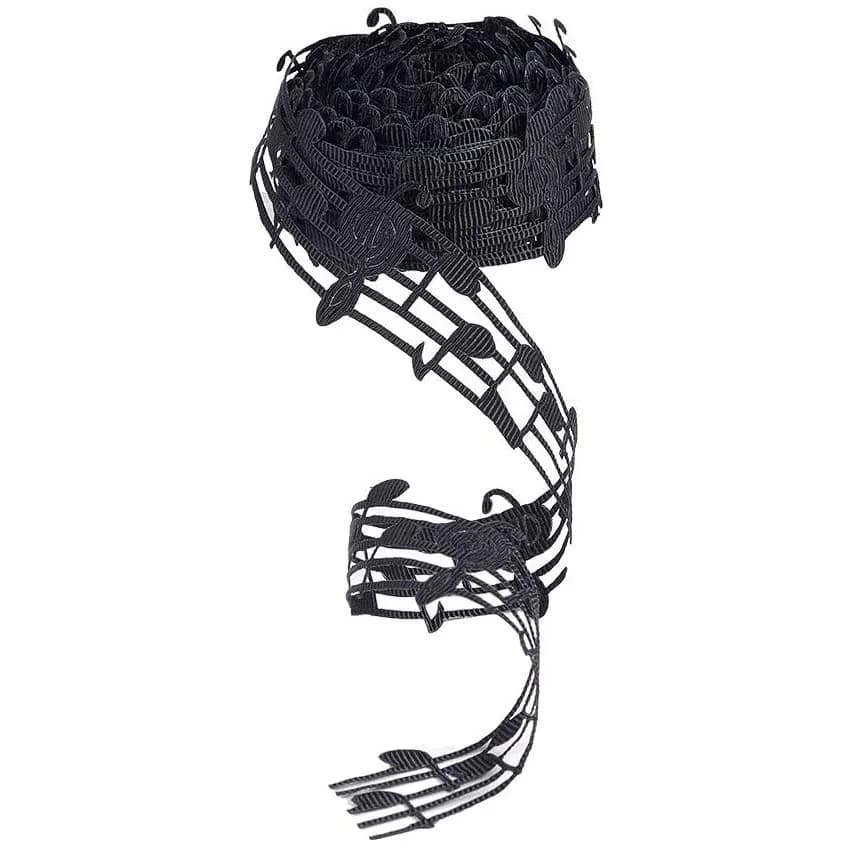 Ruban en polyester ajouré motif notes de musique, 3 yards, 30 mm (1,1 pouce), pour accessoires de vê