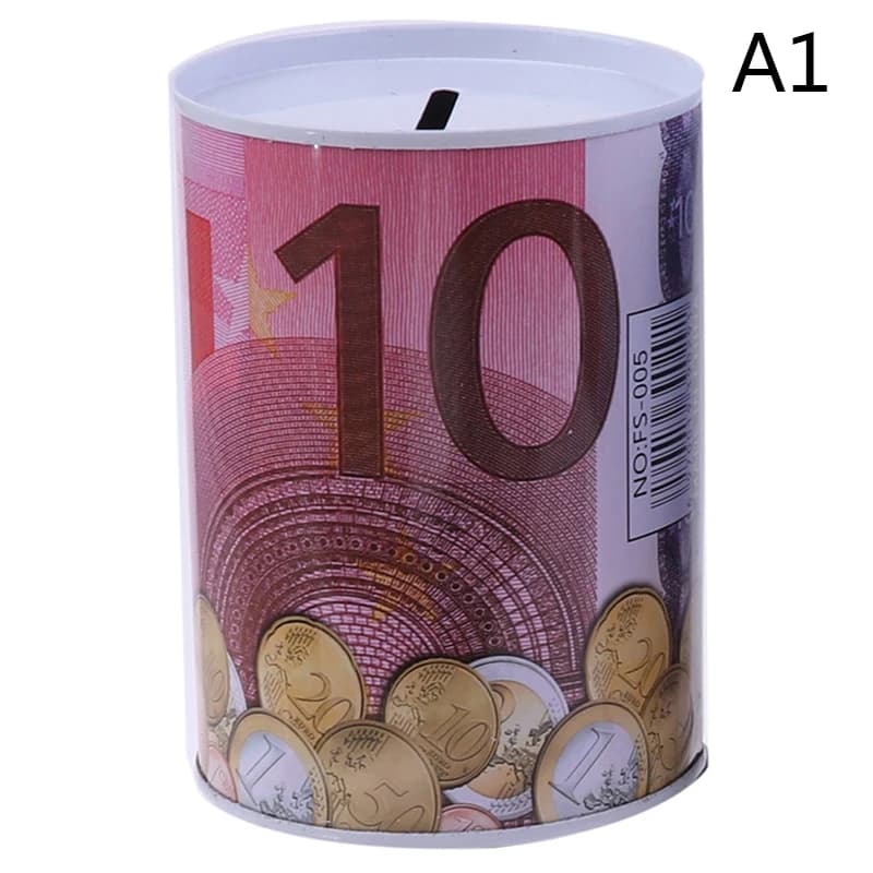 Tirelire Créative à Intervalles en Fer Blanc, 1 Pièce, Boîte d'Images en Euro et Dollar, Épargne Dom