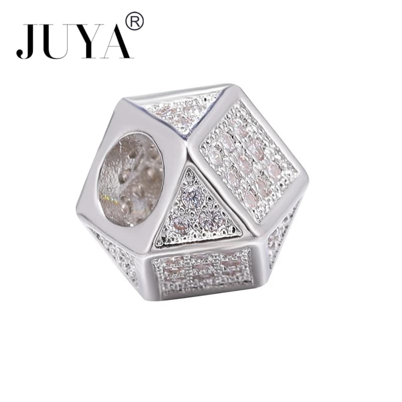 Perles géométriques en cuivre, métal, Zircon, strass, pour bricolage, Bracelets, colliers, accessoir
