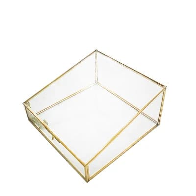 Boîte de Rangement Polygonale en Verre Latéral en Cuivre Vintage, Style Européen, Présentoir et Rang