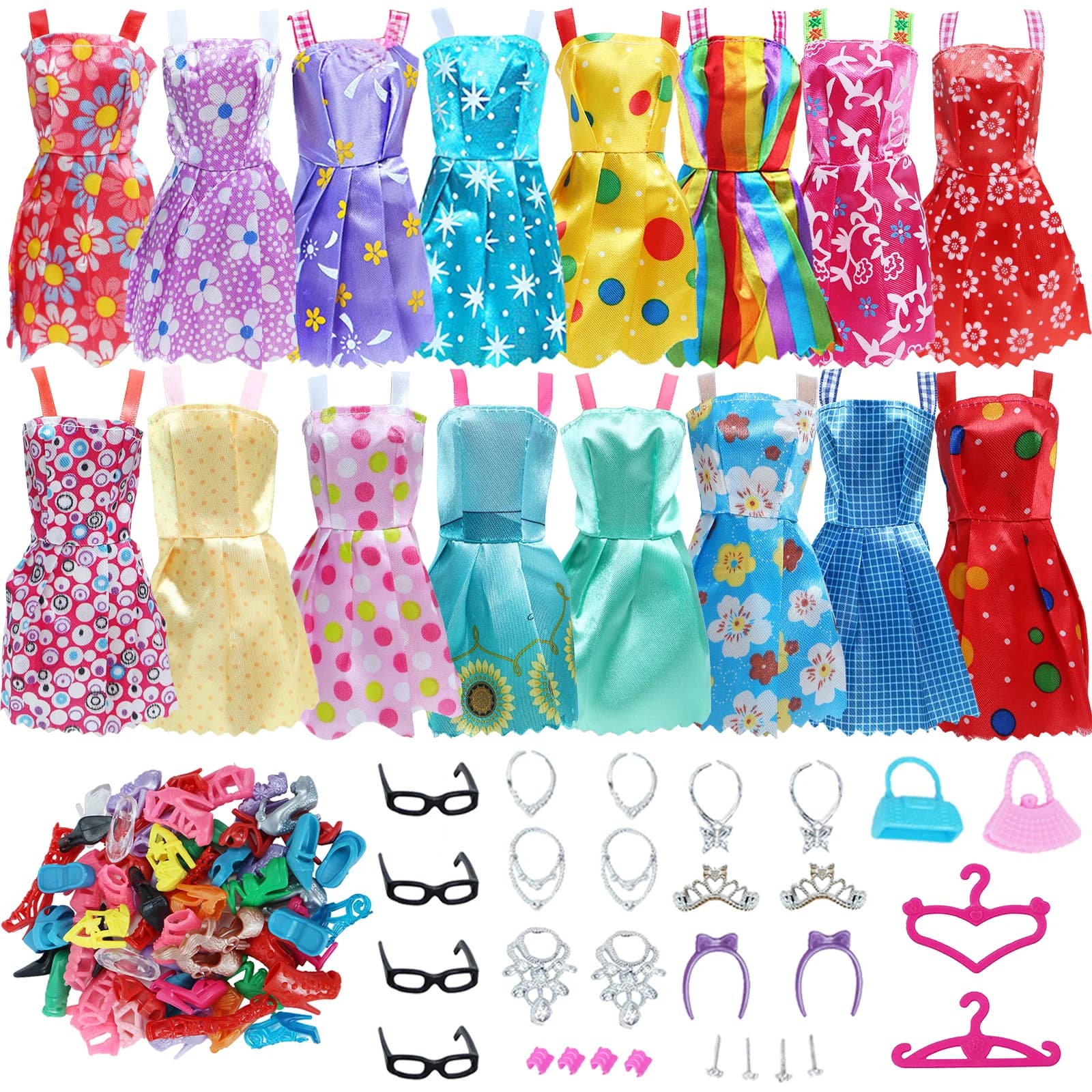 42 articles/ensemble d'accessoires de poupée = 10 pièces de chaussures + 8 colliers 4 lunettes 2 cou