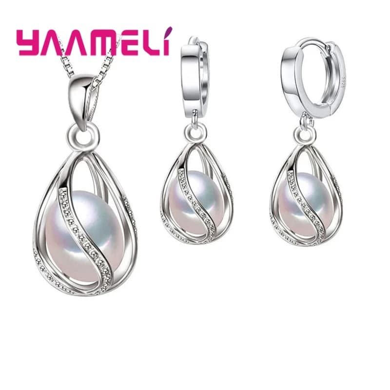 Ensemble de bijoux cadeaux élégants pour femmes, en argent Sterling 925, pendentif en perles d'eau d