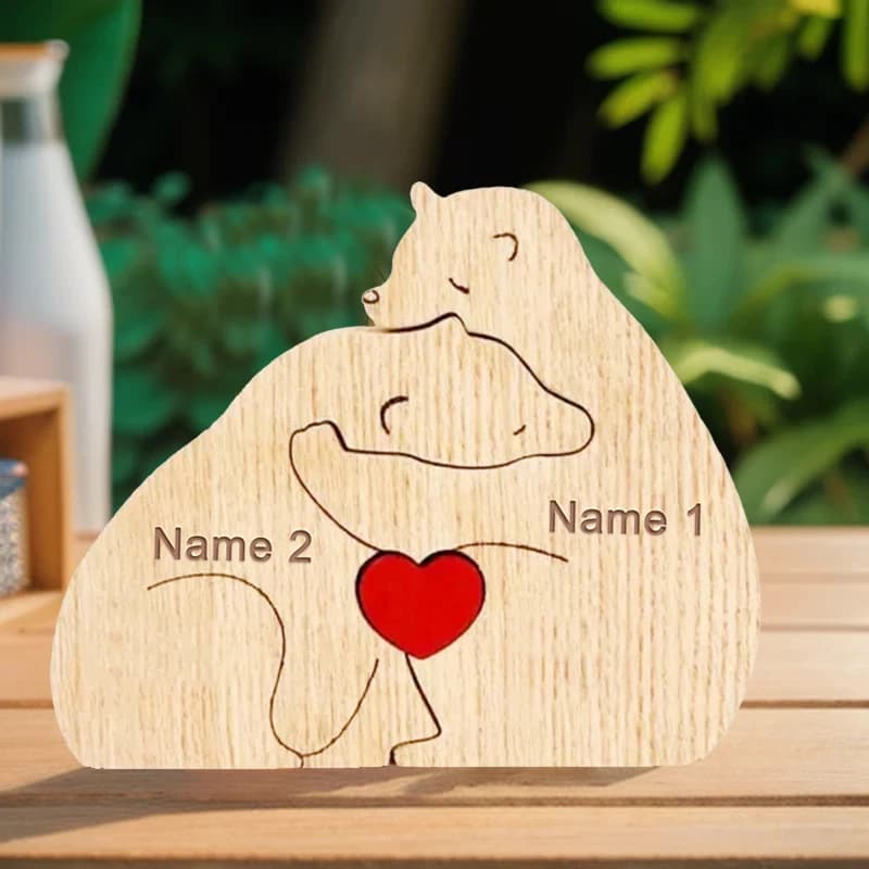 Nom personnalisé cadeau d'anniversaire de mère noms de famille Sculpture Puzzle en bois ours famille