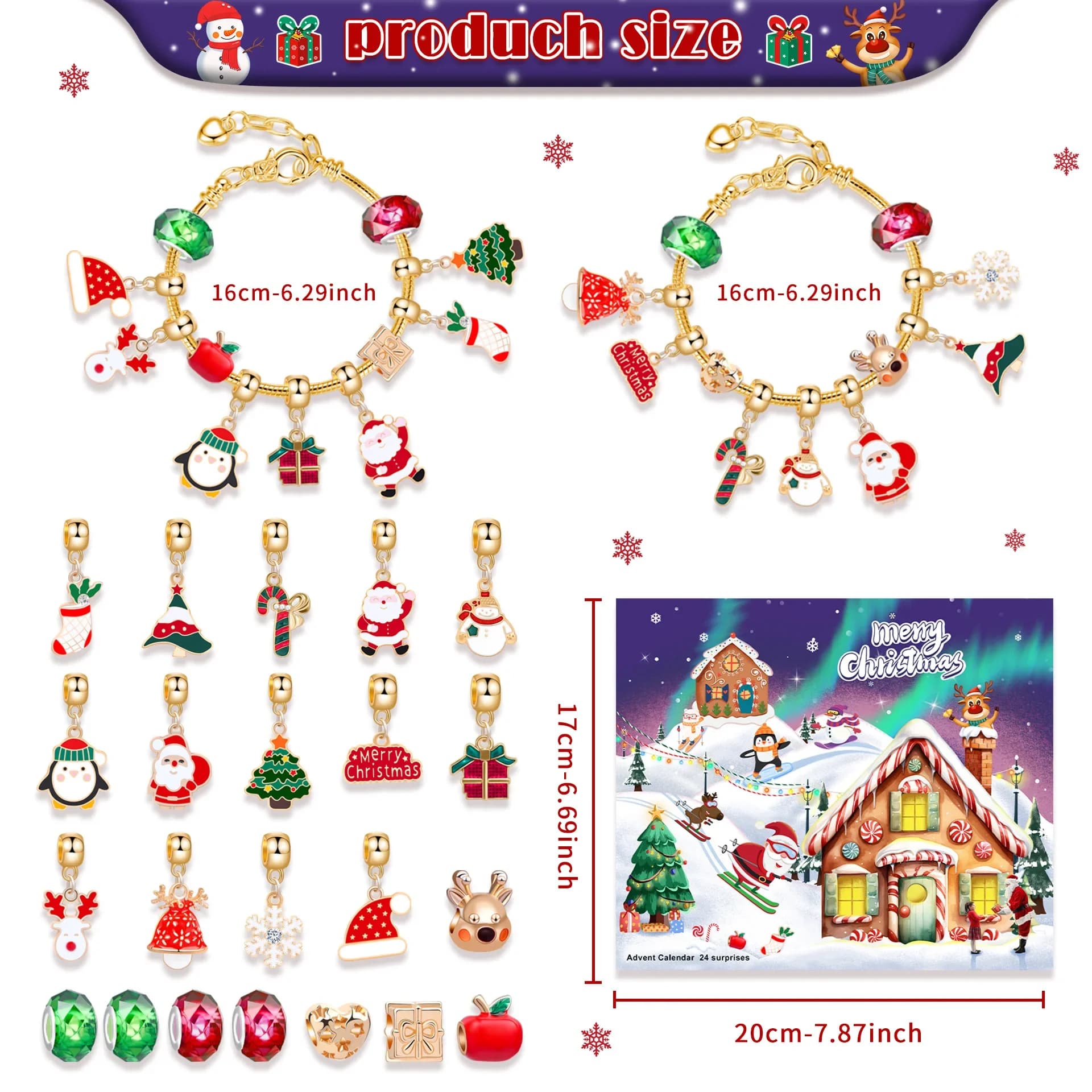 2025 calendrier de l'avent de noël boîte-cadeau créatif bricolage bonhomme de neige père noël Bracel