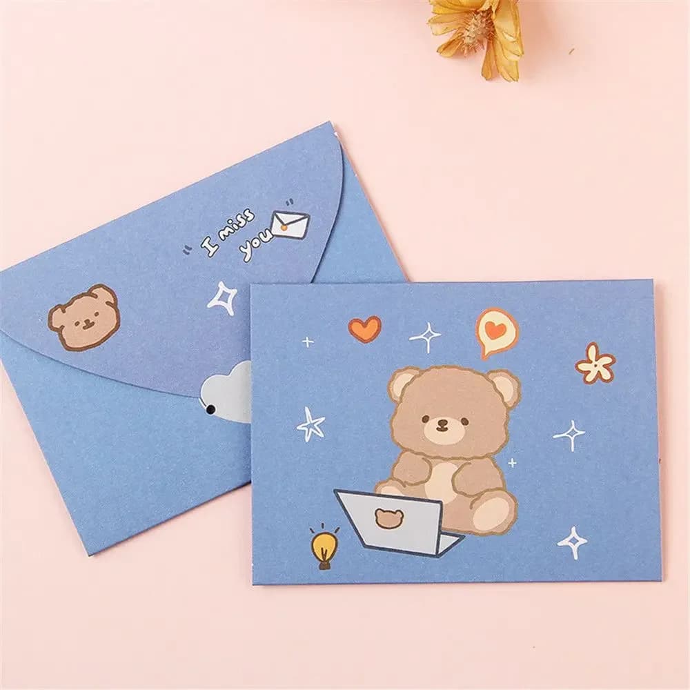 Carte d'Anniversaire Mignonne, Dessin Animé Ours Lapin, Carte de Vministériels x, Style Girly, Bénéd