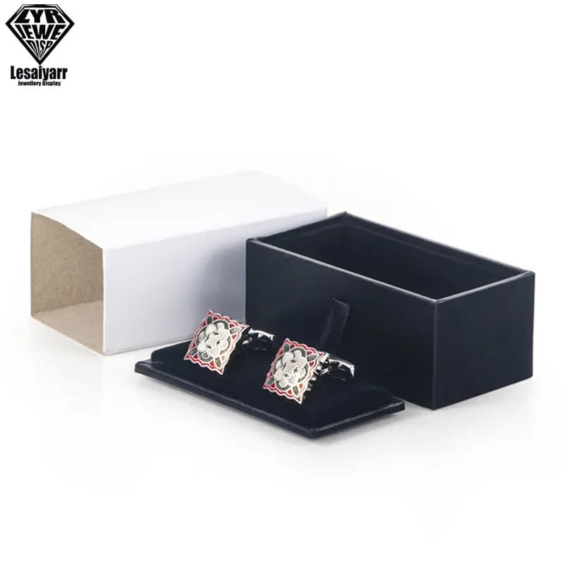 Boîte Geschenk en cuir PU noir pour boutons de manchette Manschettenknopfe, boîte de rangement de bi