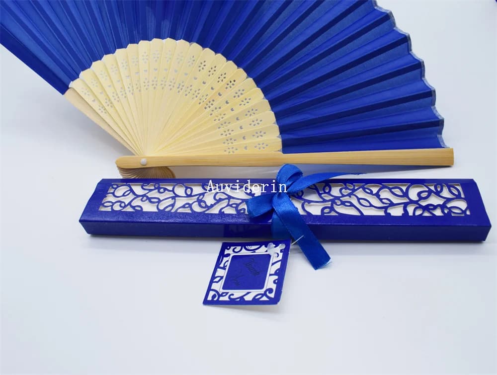 Éventails à main de mariage avec boîte-cadeau, 50 pièces, noms personnalisés comme Souvenirs, cadeau