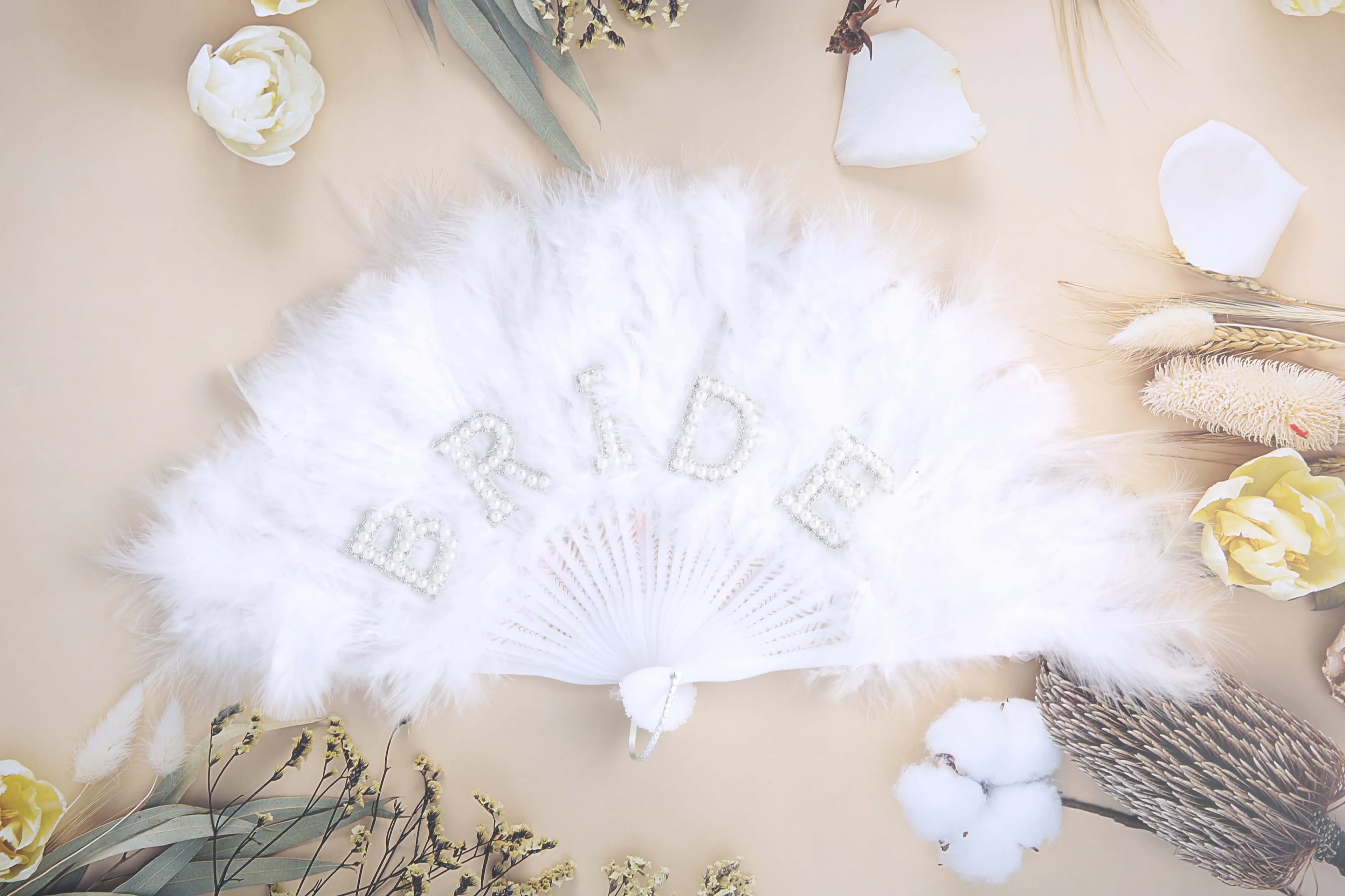Éventail de mariée élégant en plumes de perles, accessoire de mariée éblouissant à main, décoration 