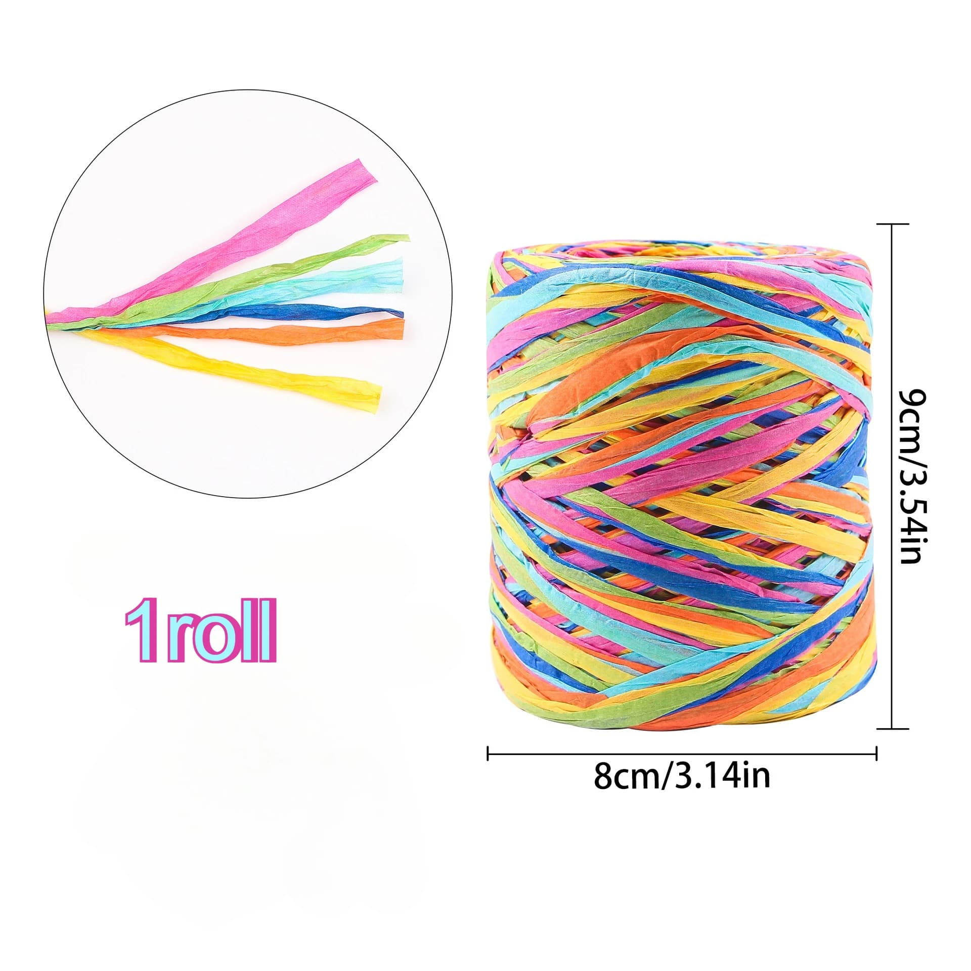 Ruban d'emballage cadeau en papier multicolore vibrant, 1 pièce, avec carte de vœux joyeux anniversa