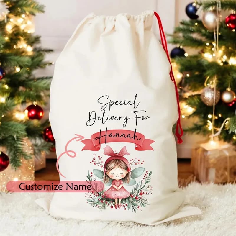 Sac de père noël personnalisé, fée magique, bas de noël, joyeux noël, décoration de vacances, sac ca