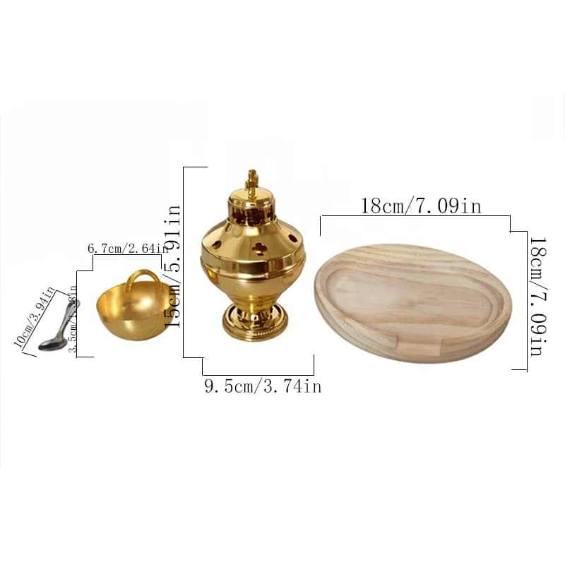 Cadeau chrétien religieux, ensemble d'autel orthodoxe, récipient à huile sacrée en métal doré, cuill