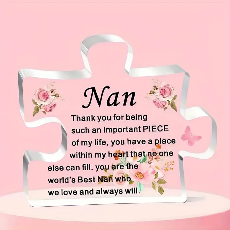 Cadeau Heartfelt Nan – Pièce de puzzle en acrylique avec motif floral, parfait pour anniversaire, No