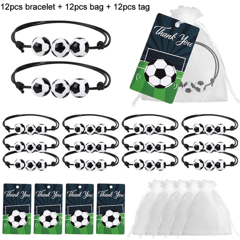 Ensemble de bracelets de football (12/24 pièces) avec carte de remerciement et sac en organza pour e