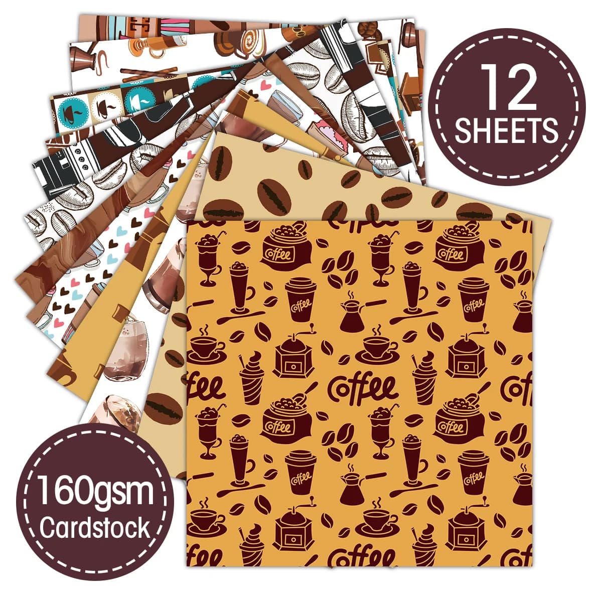 Papier de scrapbooking à motif de café, papier décoratif d'art pour carte d'emballage cadeau, artisa