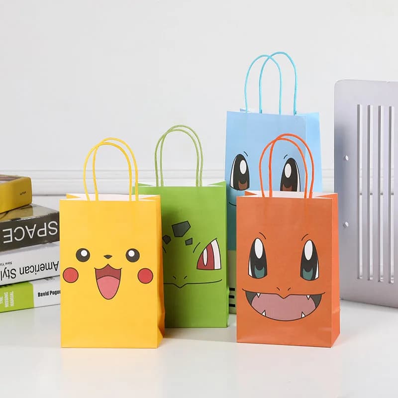 Sac cadeau en papier thème Pokemon Pikachu, sacs d'emballage de bonbons de dessin animé pour fête, F