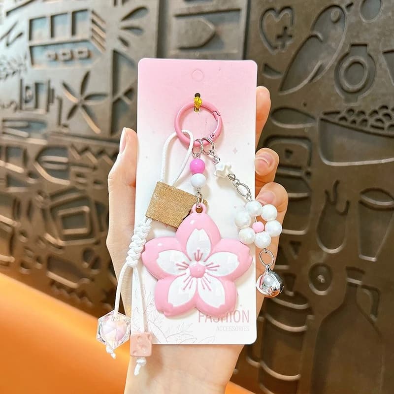 Porte-clés pompon fleur de cerisier et rose pour femmes et filles, breloques mignonnes pour sacs, ac
